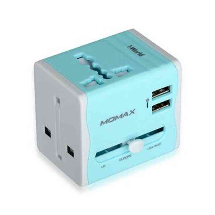 MOMAX 1-WORLD DUAL USB AC Universal TRAVEL ADAPTER